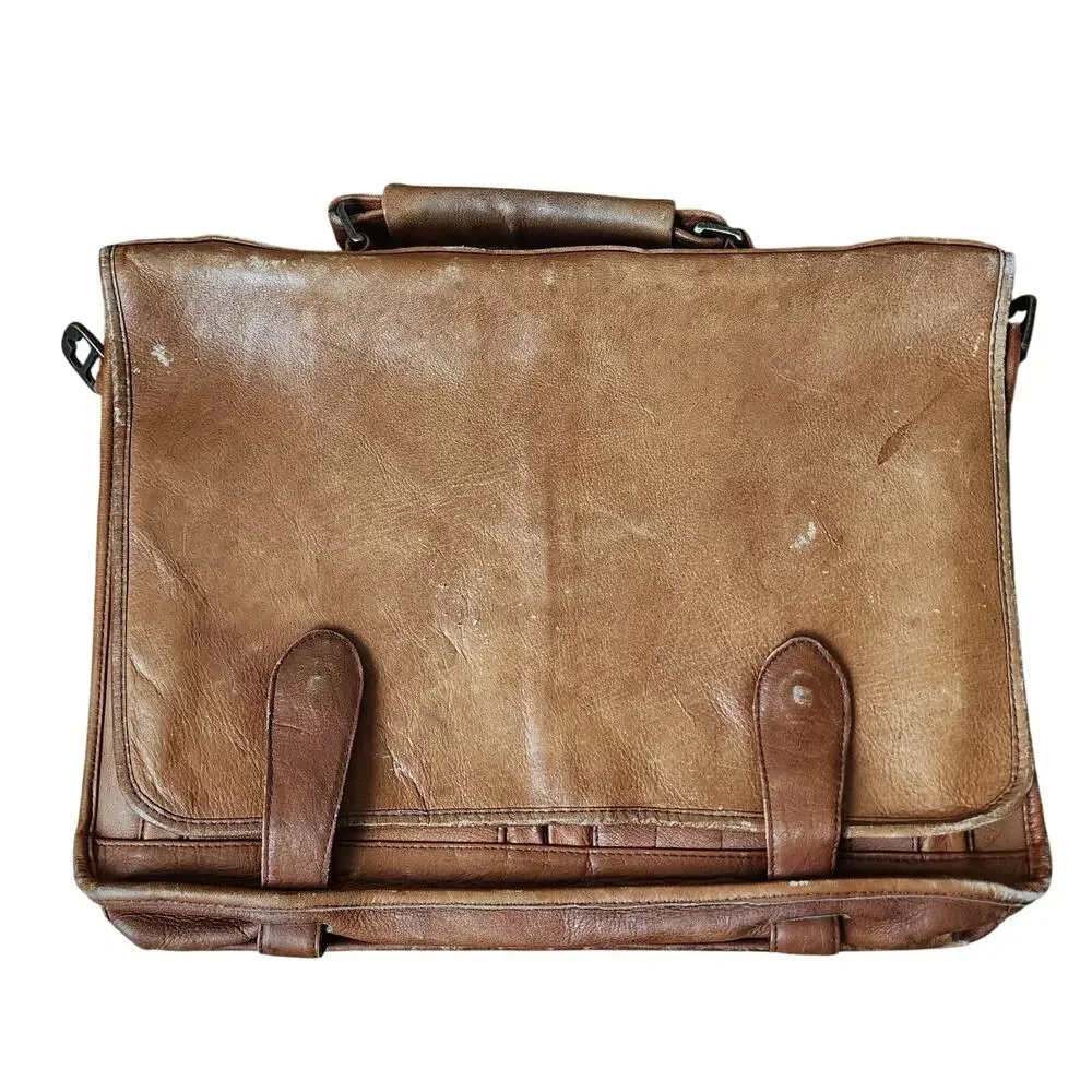 Vintage Leather Messenger Bag Laptop Satchel Brown Briefcase Handle 15